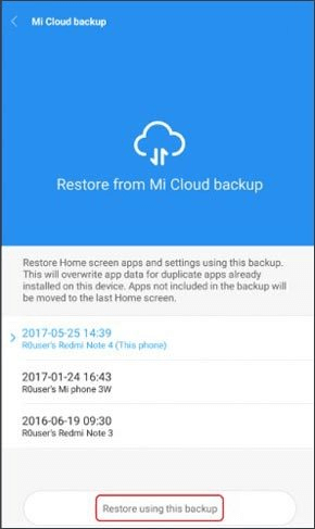 select restore using the backup option