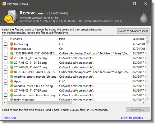 select the recoverable files