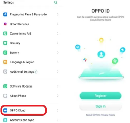 sign into Oppo cloud