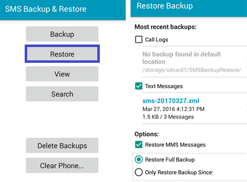 Backup and Restore SMS messages on Andorid