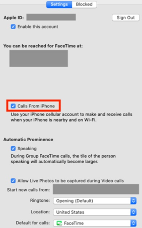 allow calls from iphone on mac facetime