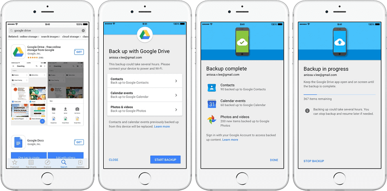 backup iphone to google drive with ios app