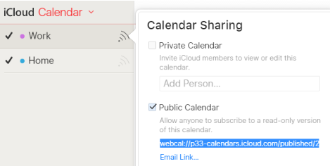 copy public calendar link