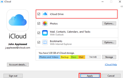 enable icloud drive on pc