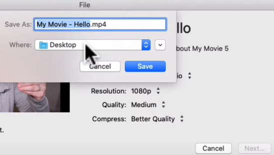 set resolution and save imovie to mac