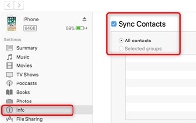 sync contacts on iphone with itunes