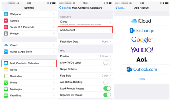 sync contacts on iphone via email