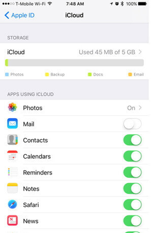 sync iphone data via icloud