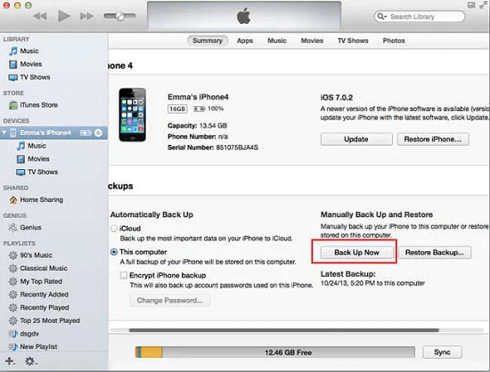 backup iphone to itunes