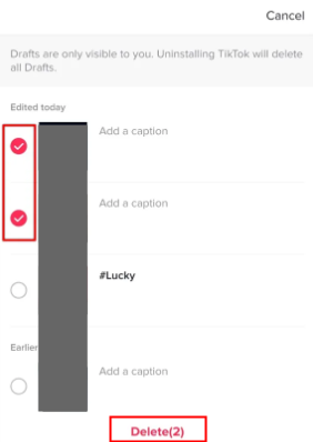 how to delete drafts on tiktok