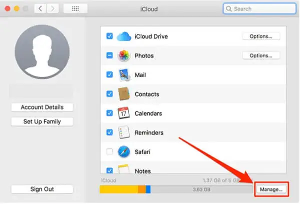 manage your icloud on system preferences
