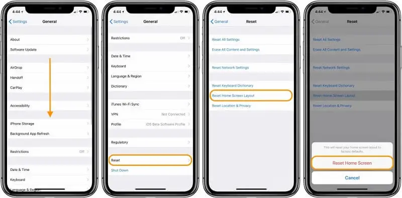 reset iphone home screen layout