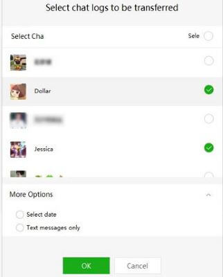 select chat history to be transferred