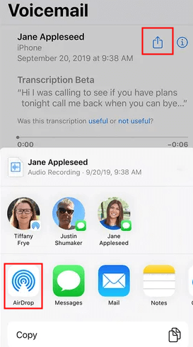share voicemail with airdrop