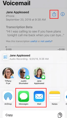 share voicemail with message and email