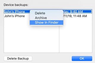 show itunes backup in finder