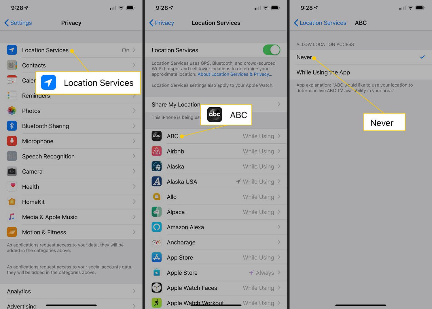 turn off location services app