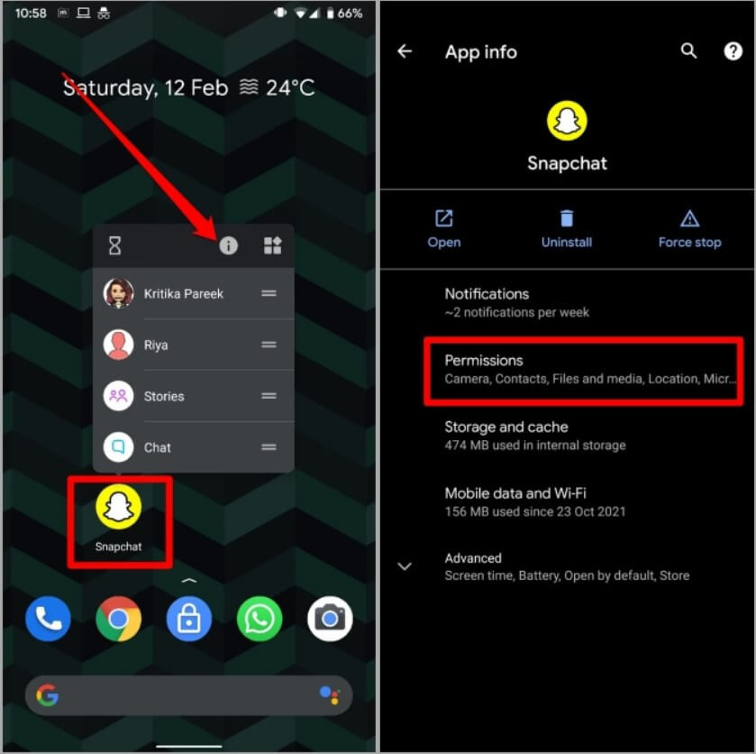 Change Snapchat Permissions android