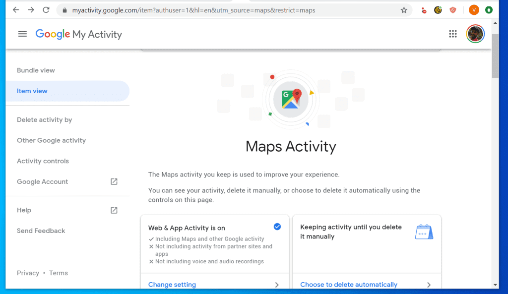 Delete Google Maps Search History on Computer