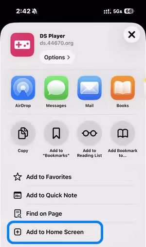 add ds player to home screen