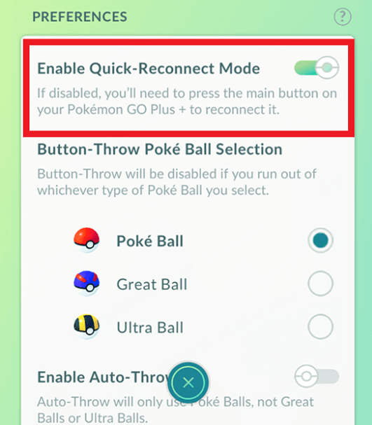 adjust pokemon go plus plus preferences