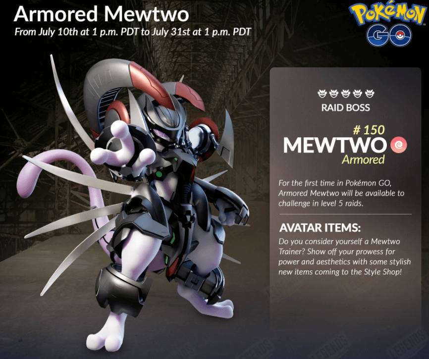 armore mewtwo pokemon go first release