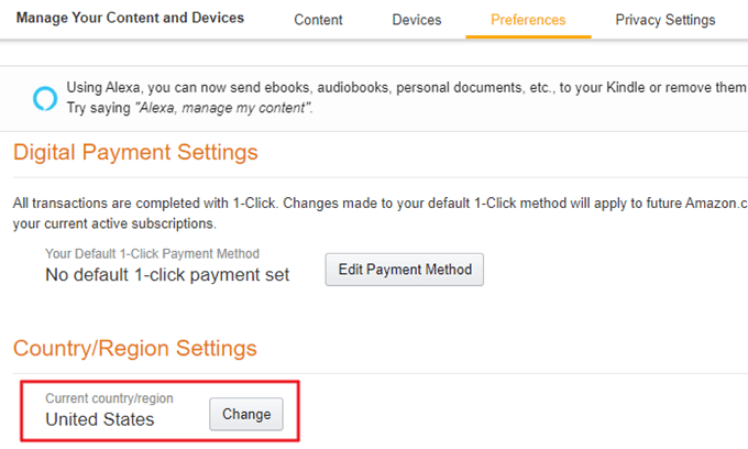 change amazon store country setting