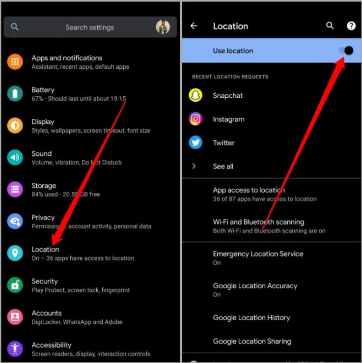 check location settings android