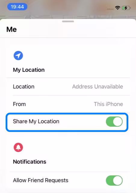 disable share my location within find my