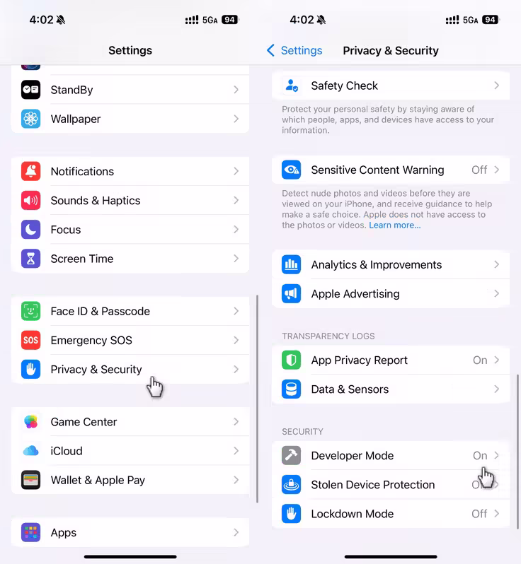 enable developer mode iphone