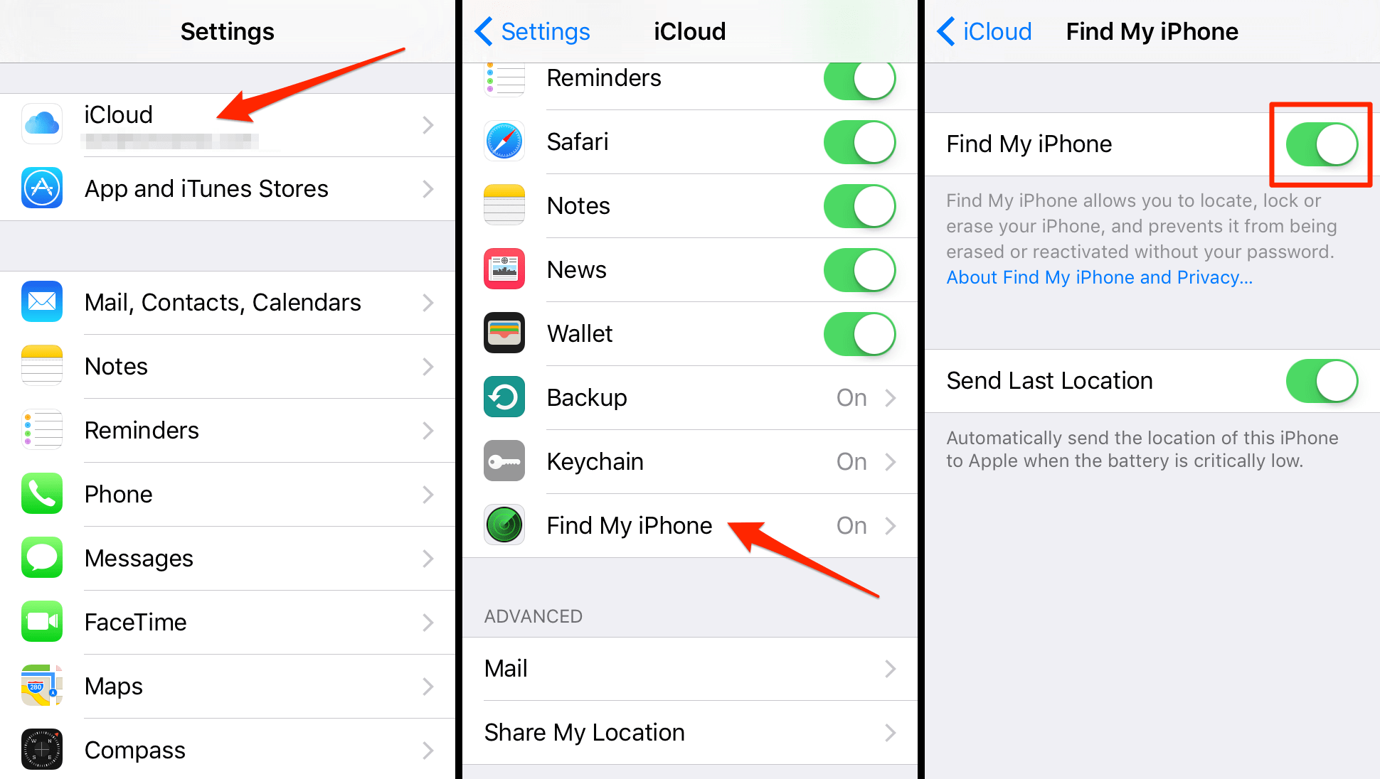 how to enable find my iPhone icloud