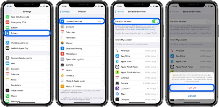 how to turn on off location services iphone