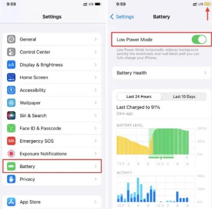 iphone turn off low power mode