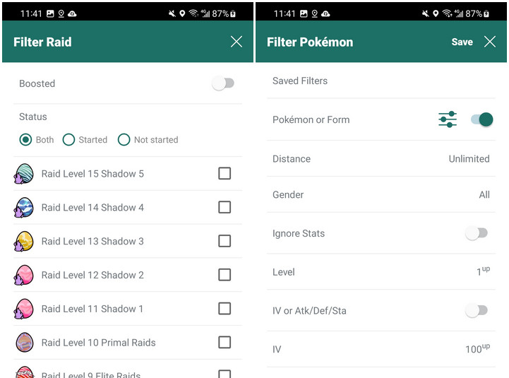 ipogo pokemon and raid filter