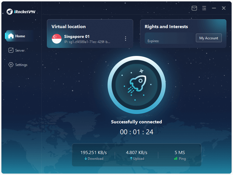 iRocketVPN successfully connected