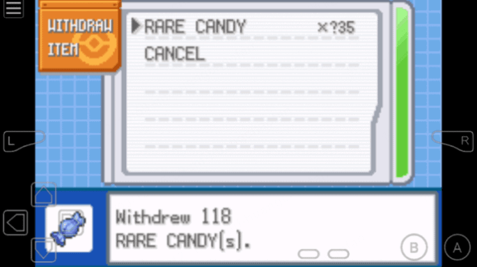 pokemon leaf green rare candy cheat