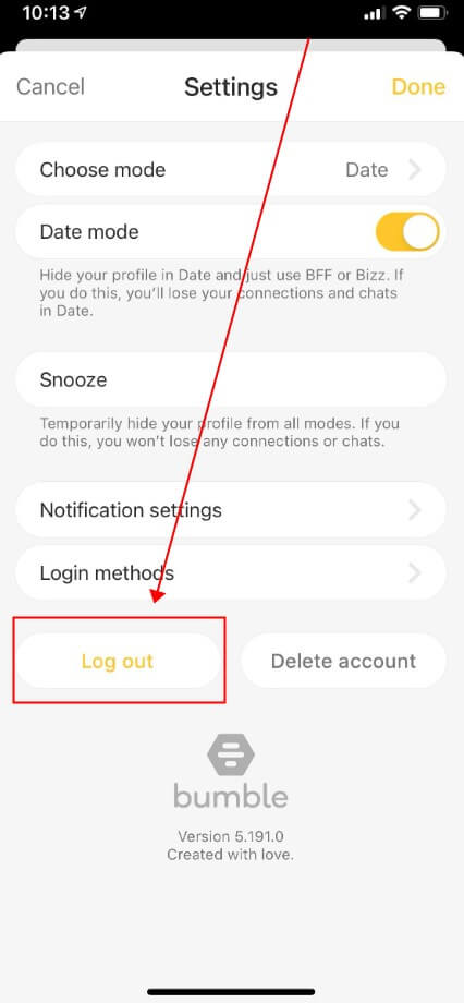 log out bumble account