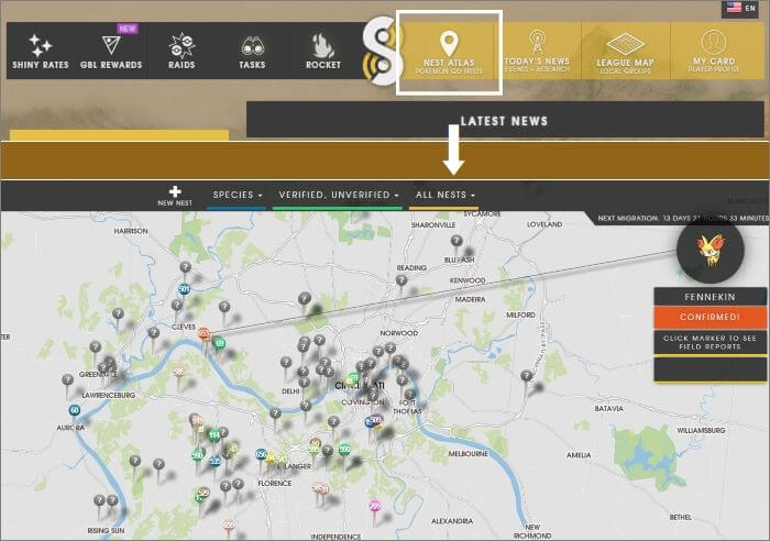 pokemon go nest map thesilphroad nest atlas