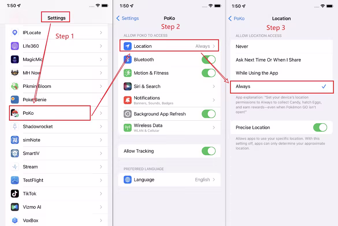 poko always allow location access