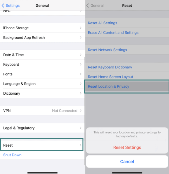 reset location services