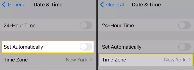 check iphone time zone settings