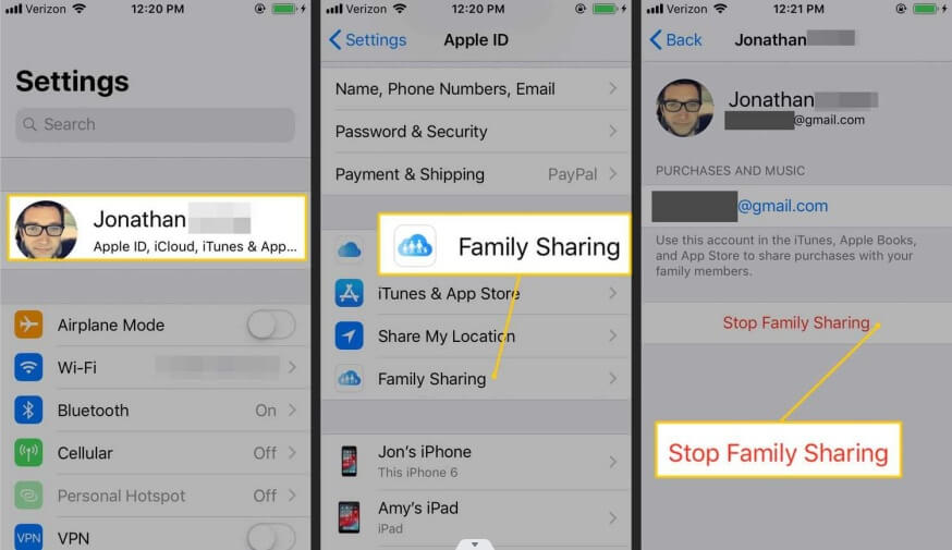 stop and turn off family sharing