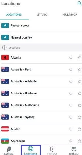 surfshark choose location