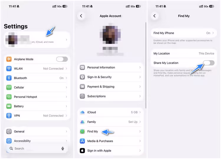 turn off location sharing via apple id