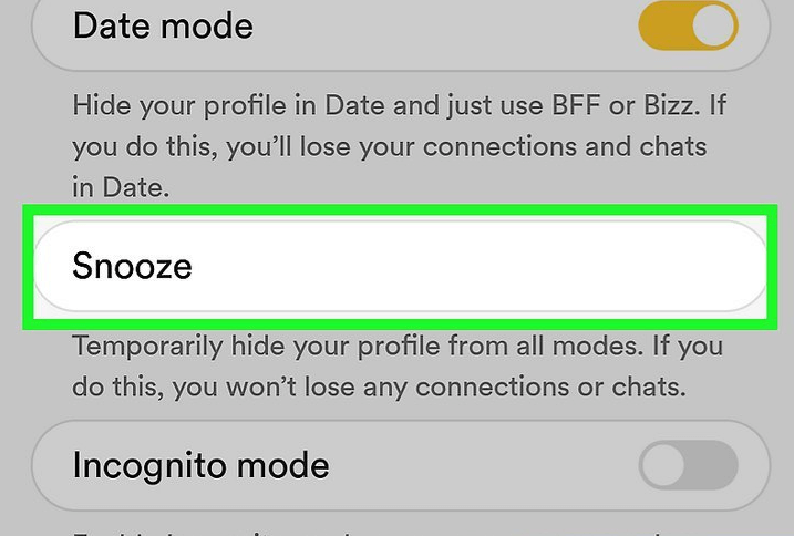 bumble snooze mode notification 2022