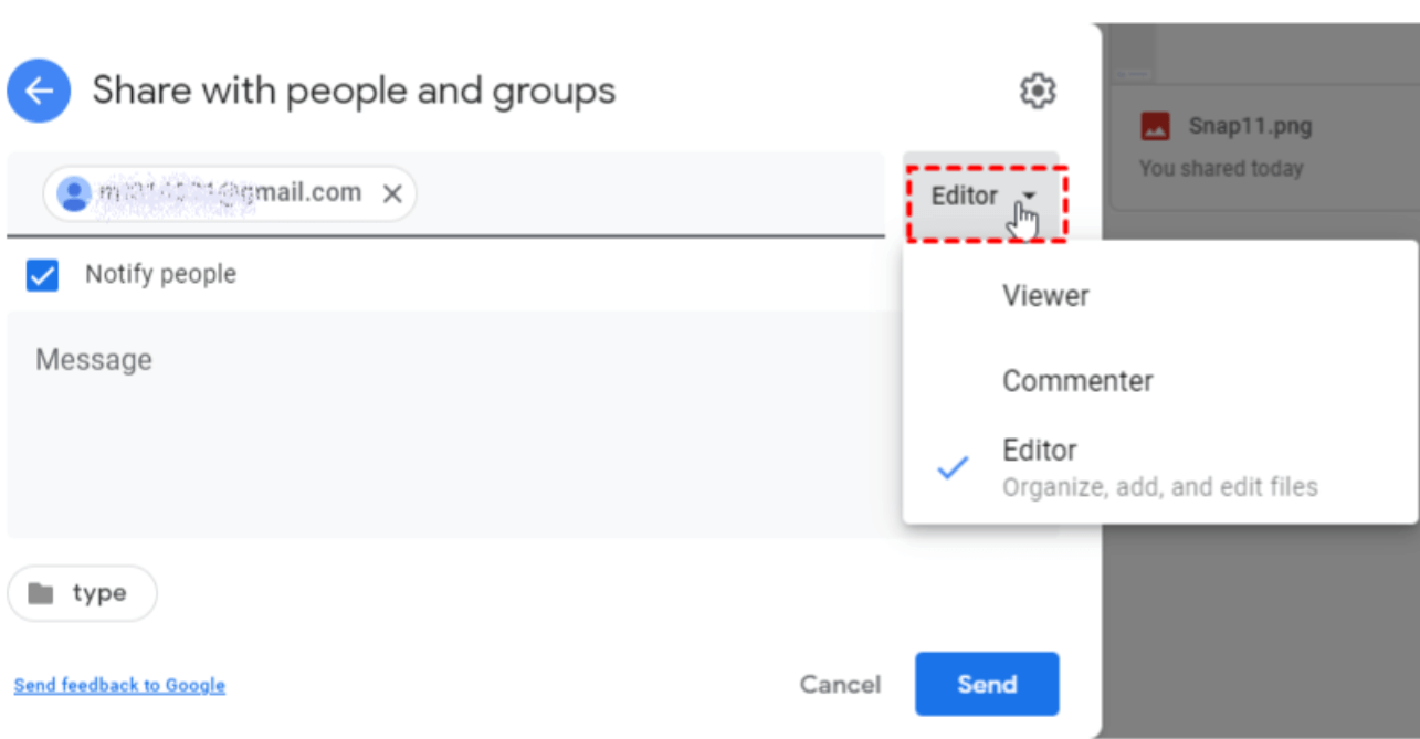 google drive share to editor