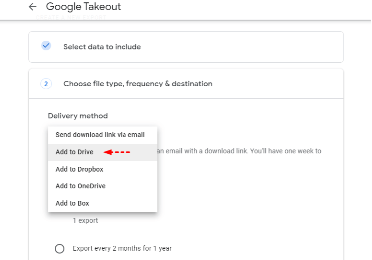 google takeout add to drive