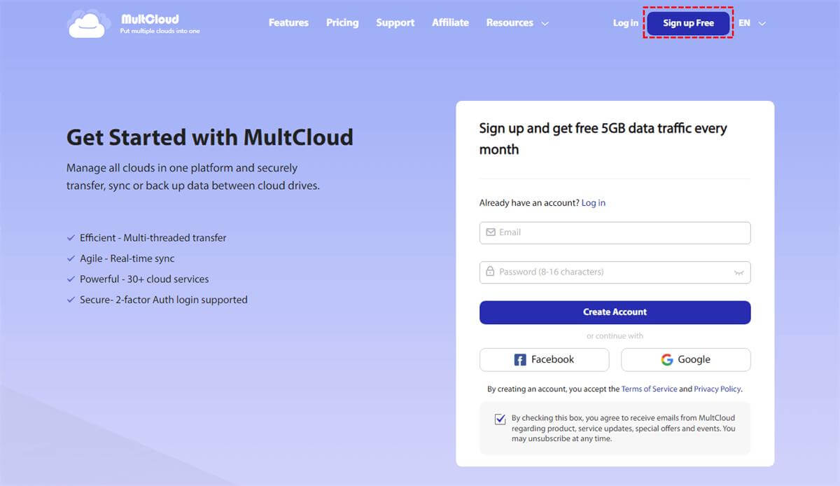 multcloud create an account