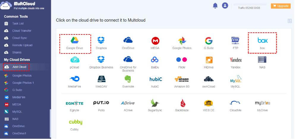 multcloud select cloud storage