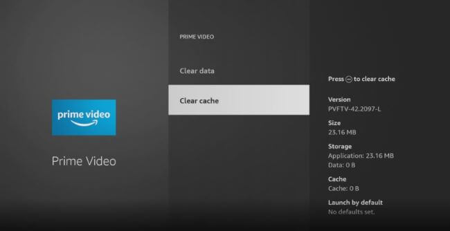 clear cache of amazon prime video